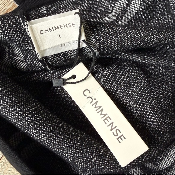 Commense Black Asymmetrical Knit Midi Dress White Contrast Trim Large NWT - Picture 9 of 11